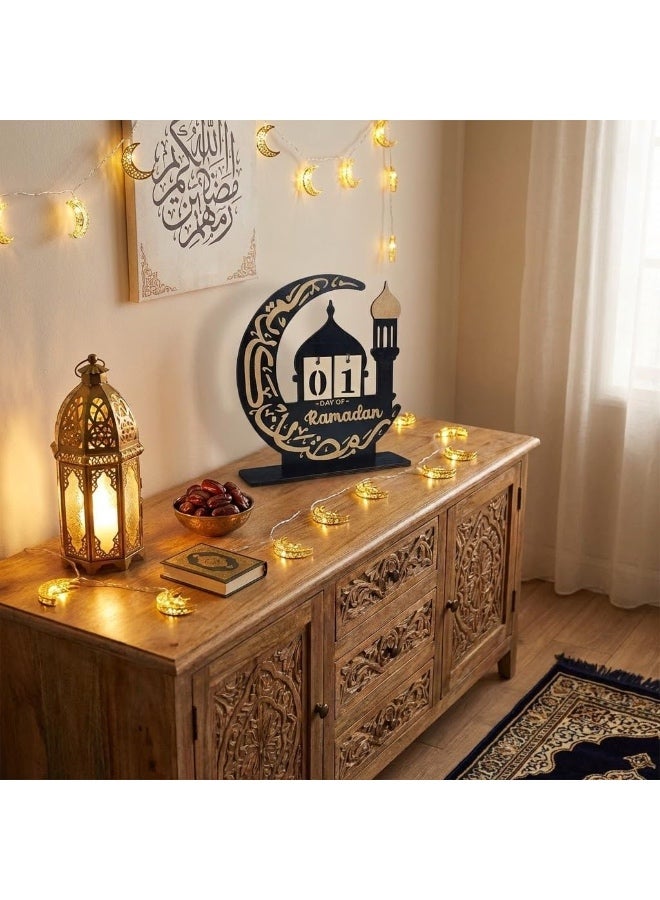 زينة رمضان | تقويم رمضان مصنوع من الخشب | تقويم رمضان للأطفال | تقويم عيد مبارك، تقويم العد التنازلي لرمضان DIY لمدة 30 يومًا - تقويم للمنزل - Image 4